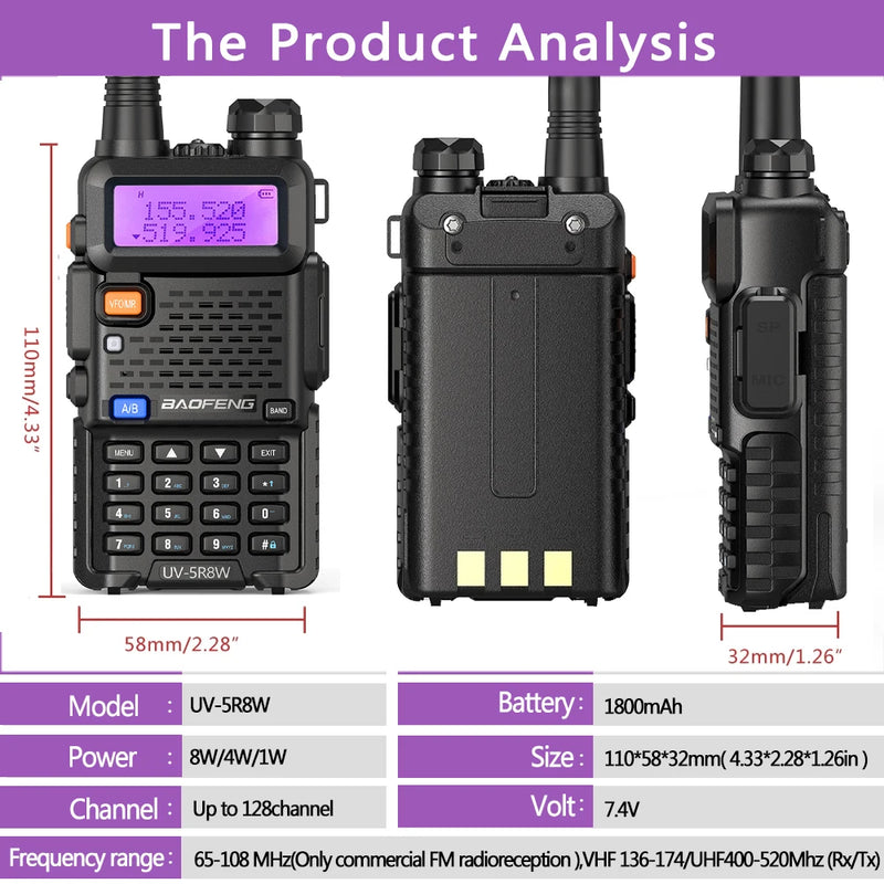 5W 8W rádio bidirecional VHF UHF FM rádio portátil transceptor caça 16km