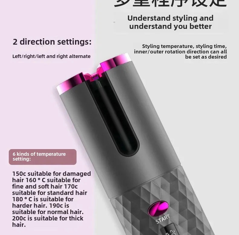Modelador de cabelo portátil com carregamento automático, ferramenta inteligente sem fio para modelar cabelos, acessório para salão de beleza, ideal para viagens