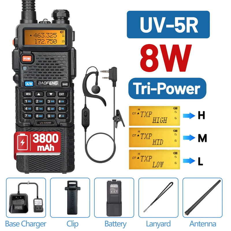 5W 8W rádio bidirecional VHF UHF FM rádio portátil transceptor caça 16km