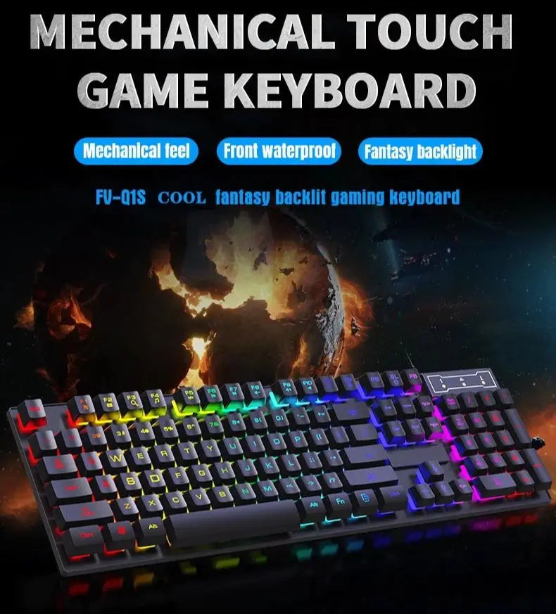 Teclado com fio de 104 teclas com retroiluminação RGB, luz respirável, conjunto de teclado e mouse ergonômico para jogos, laptop, Gamer Office