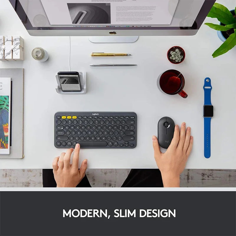 Mouse sem fio para tablet e laptop Logitech Pebble M350, Bluetooth, leve e fino, silencioso, para escritório, 2 em 1, com bateria/USB, estoque