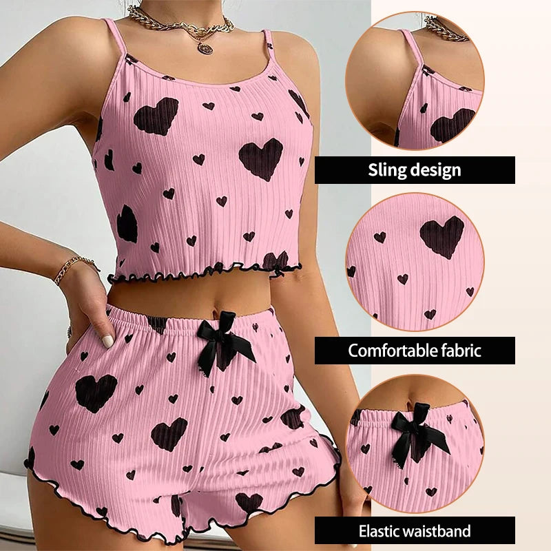 Mulheres spa jam ativo pijamas 2 peças regatas curtas e shorts SS ml branco ventilado macio casual amor impressão
