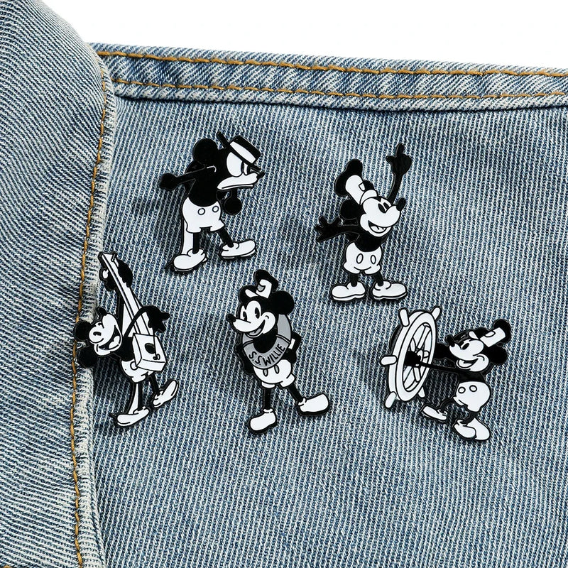 Broche de desenho animado Mickey Mouse de primeira geração, 5 peças, fofo, anime, o navio, chefe, rato, broche de esmalte, animal, moda, metal, distintivo, joia