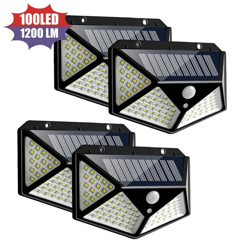 Luzes solares externas à prova d'água 100 LED lâmpada de parede sensor de movimento luz solar luz de rua para jardim varanda quintal garagem