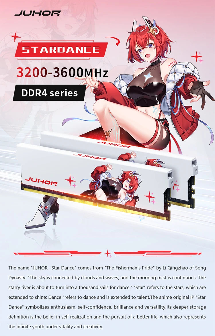 Juhor memoria RAM DDR4 8GB 16GB 3200MHz 3600MHz DI MM memória ram para jogos de mesa com dissipador de calor branco