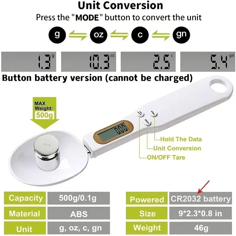 Mini balança de colher digital para cozinha balança eletrônica de alimentos LCD 0,1-500g farinha para cozinhar leite café pó peso medida colher