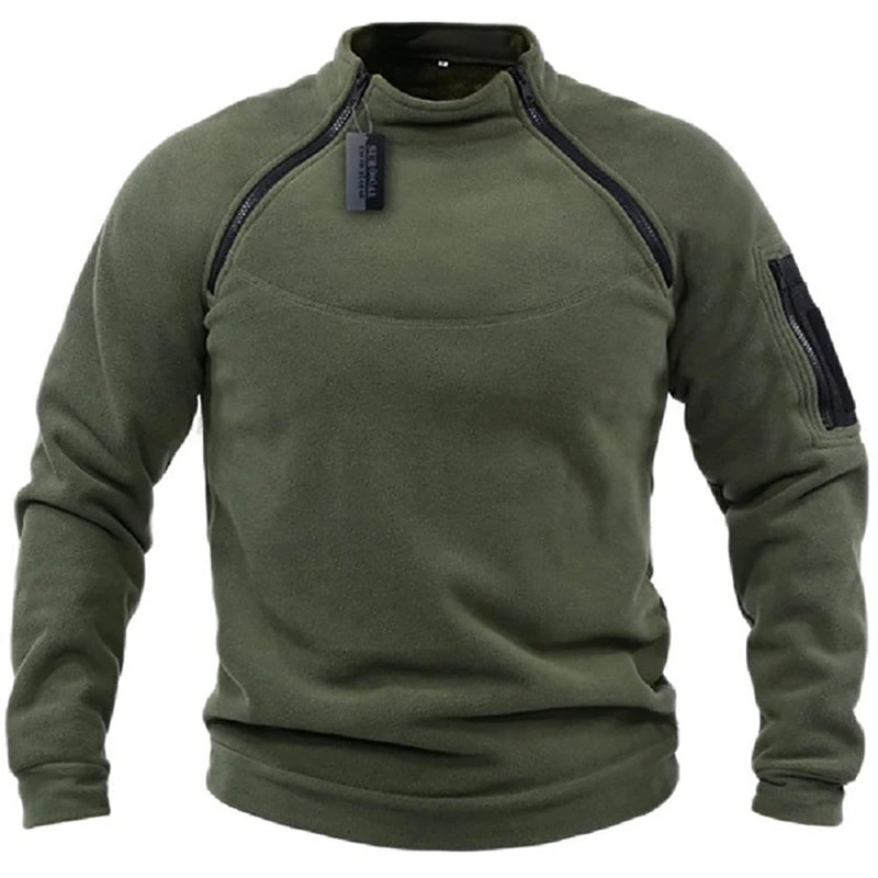 Jaqueta de lã tática masculina para atividades ao ar livre, roupas quentes com zíper, casaco à prova de vento e moletom térmico para caminhadas