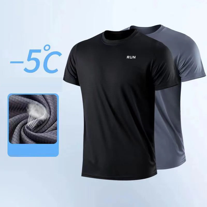 Camiseta masculina de manga curta com secagem rápida para academia e corrida, com absorção de umidade e gola redonda, para treino e exercícios, camiseta esportiva leve