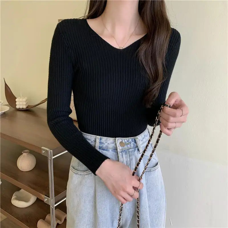 2025 Outono Inverno Mulheres Suéteres Casuais Manga Longa Malha Pulôver Suéter Feminino BÁSICO Sólido Jersey Tops Moda Roupas