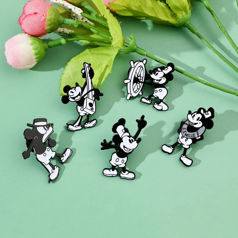 Broche de desenho animado Mickey Mouse de primeira geração, 5 peças, fofo, anime, o navio, chefe, rato, broche de esmalte, animal, moda, metal, distintivo, joia