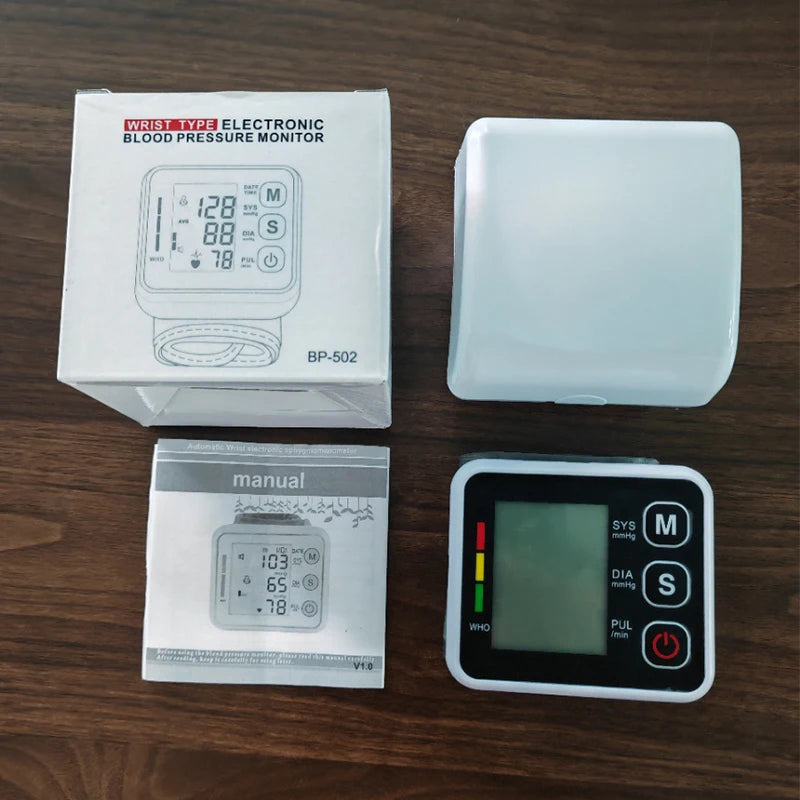 Monitor de pressão arterial digital de pulso médico medidor de frequência cardíaca e pulso esfigmomanômetro PR tela LCD portátil Cuidados de saúde