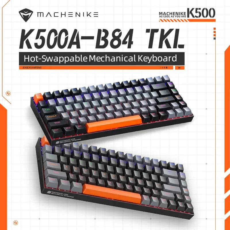 Teclado mecânico K500A-B84 MA Car 75% TK l com fio hot-swappable para jogos, retroiluminação em 6 cores, 84 teclas, para jogadores de PC e laptop