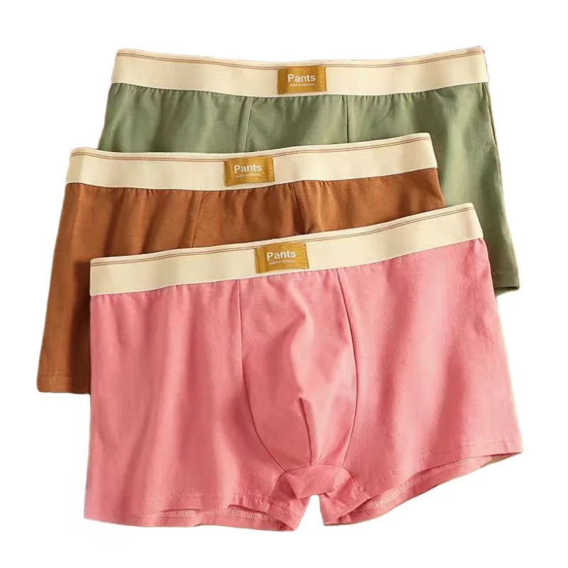 3 peças Cuecas Masculinas Boxer de Algodão Cueca Masculina Boxer Respirável U Convexo Cuecas Masculinas Sexy Trunks