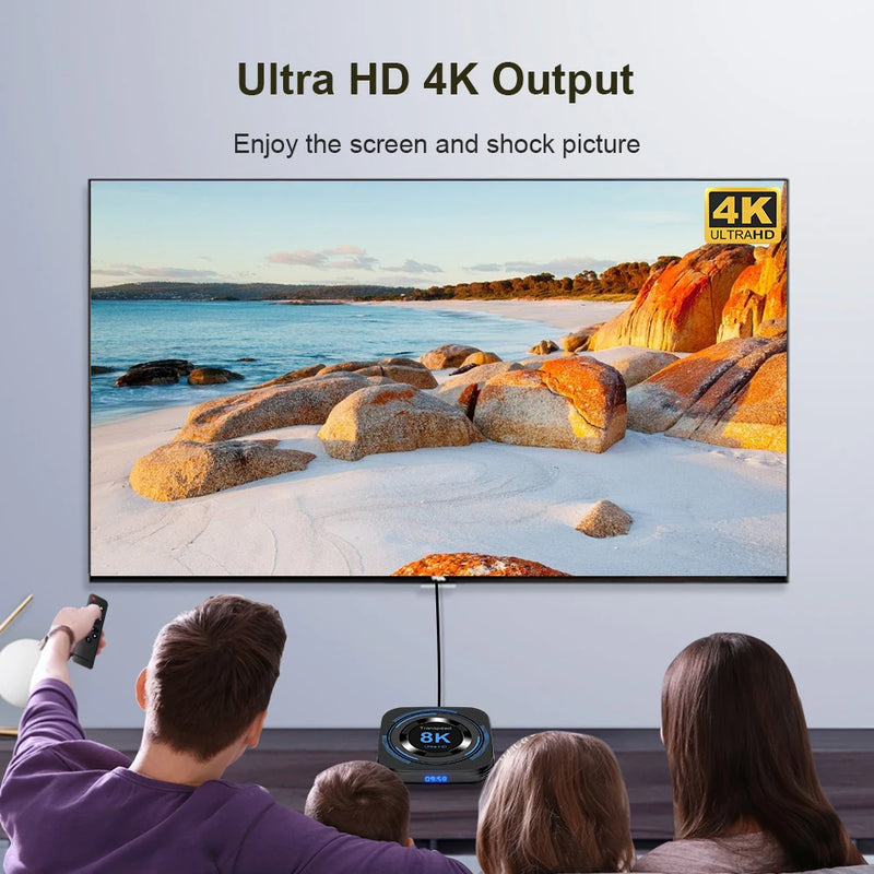 Trans Peed Android 12 TVB Ox All Winner H618 Dual WiFi Quad Core Cortex A53 Suporte 8K Vídeo 4K BT Voz Media Player Set Top Box
