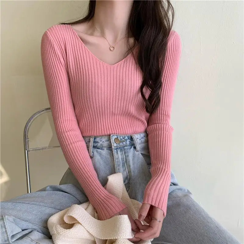 2025 Outono Inverno Mulheres Suéteres Casuais Manga Longa Malha Pulôver Suéter Feminino BÁSICO Sólido Jersey Tops Moda Roupas