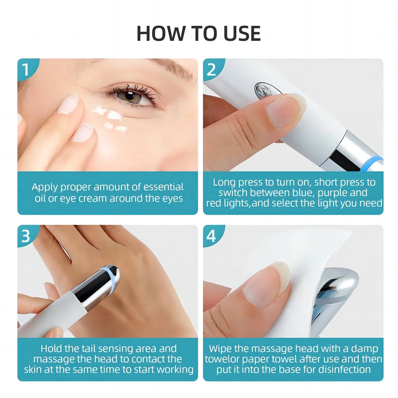 Dispositivo de beleza para os olhos 5 em 1, massageador facial, terapia com luz vermelha LED, varinha para relaxar os olhos, olheiras, bolsas, inchaço, ferramenta para cuidados com a pele
