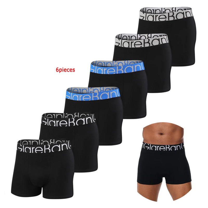 Pacote com 6 peças de cuecas boxer pretas masculinas, cuecas macias e respiráveis para homens, cuecas boxer slip 2024