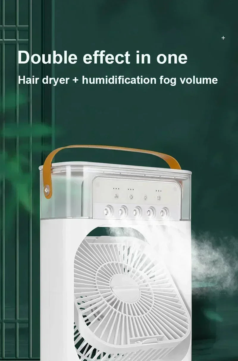 Umidificador portátil, ventilador, ar condicionado, USB, ventilador elétrico, luz noturna LED, névoa de água, divertido, 3 em 1, refrigerador de ar, umidificador para casa