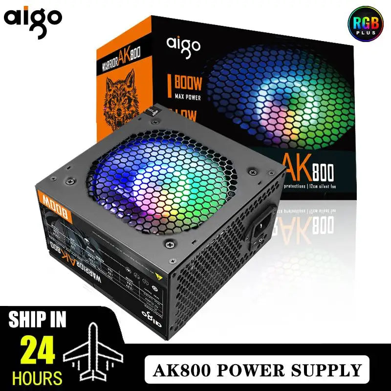 Fonte de alimentação AIG Oak PCP SU 500W 600W 700W 800W 1000W para jogos, ventilador RGB de 120 mm, fonte de alimentação para computador de mesa TX 220VA para BT C