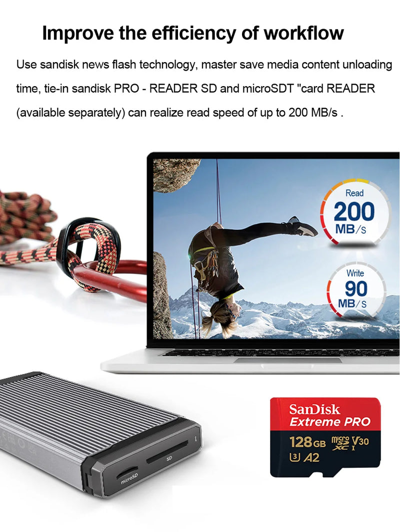 Cartão de memória SanDisk Extreme Pro Micro SD 256 GB UHS-I, cartão Micro SD 128 GB, cartão TF 64 GB, 200 MB/memória em classe 10 U3 V30 A2, capa para carro