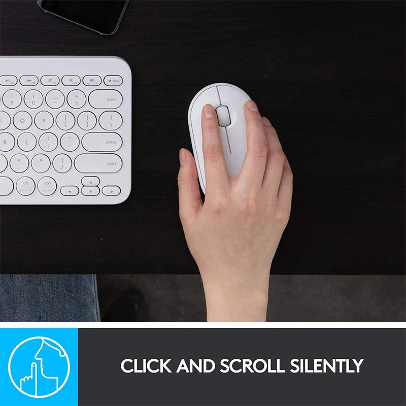 Mouse sem fio para tablet e laptop Logitech Pebble M350, Bluetooth, leve e fino, silencioso, para escritório, 2 em 1, com bateria/USB, estoque