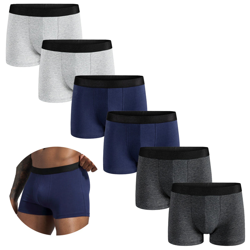 Pacote com 6 peças de cuecas boxer pretas masculinas, cuecas macias e respiráveis para homens, cuecas boxer slip 2024