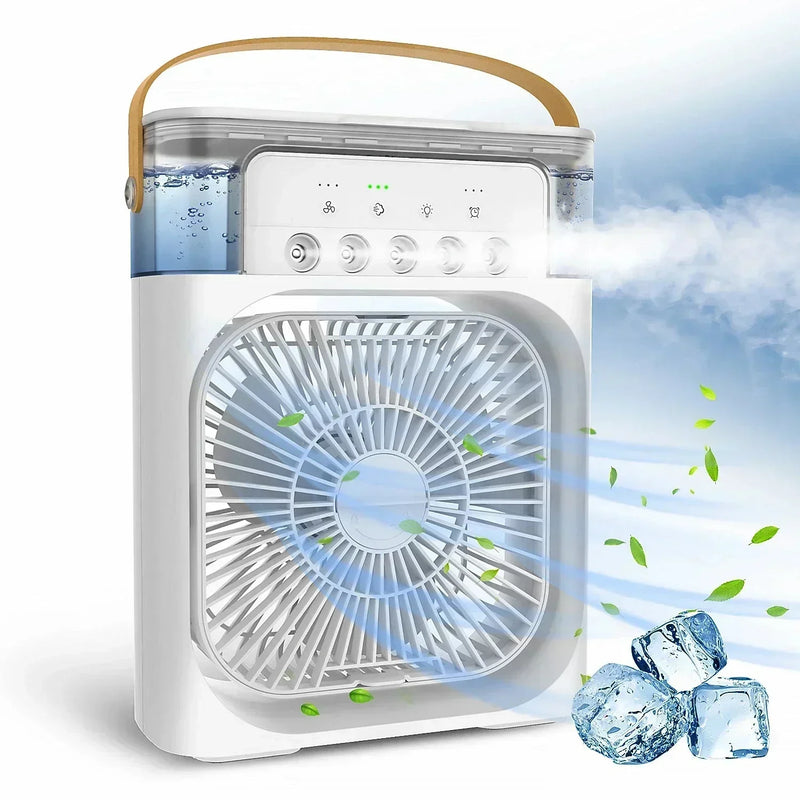 Umidificador portátil, ventilador, ar condicionado, USB, ventilador elétrico, luz noturna LED, névoa de água, divertido, 3 em 1, refrigerador de ar, umidificador para casa