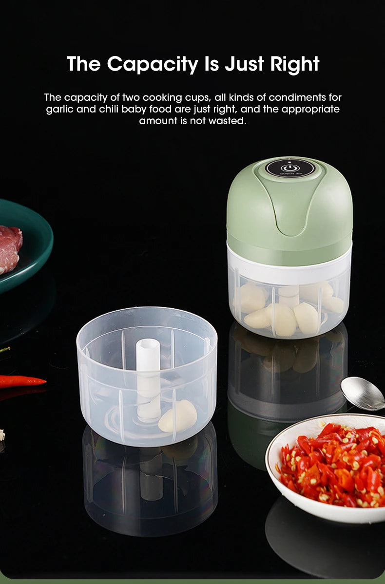 Triturador de alho elétrico de 250 ml, picador de alimentos para cozinha, moedor de carne portátil USB, picador de vegetais para utensílios de cozinha