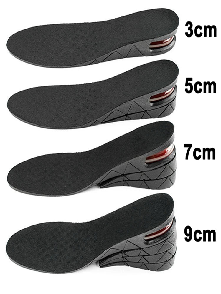 Palmilhas de aumento de altura com almofada de ar, palmilhas de elevação para sapatos, palmilhas para mulheres mais altas, palmilhas de 3 a 9 cm de altura variável
