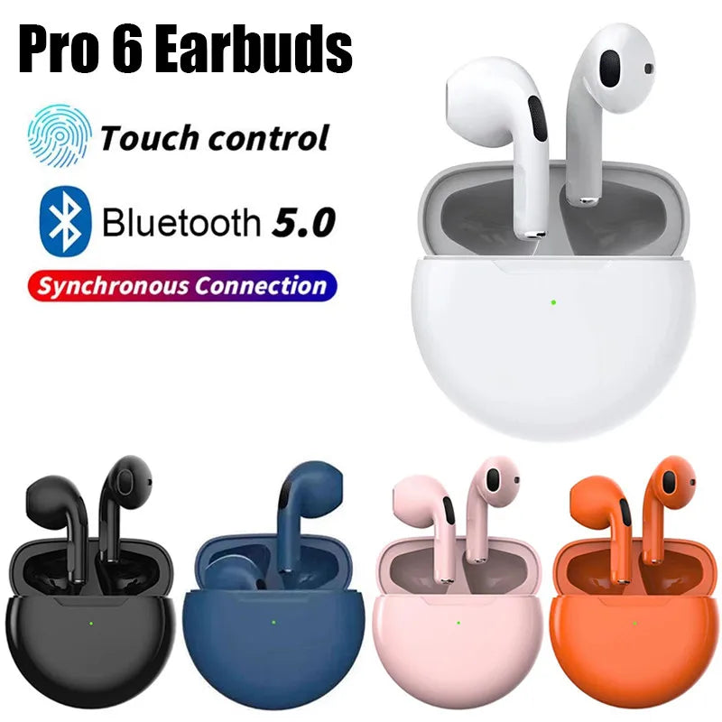 Fones de ouvido sem fio Bluetooth Pro 6 TWS originais, mini fone de ouvido estéreo esportivo para Xiaomi Android