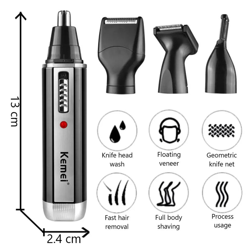 Aparador de pelos do nariz recarregável 4 em 1, aparador de barba e sobrancelhas, formato E, para remoção de pelos do nariz sem Sean Dear, máquina de limpeza