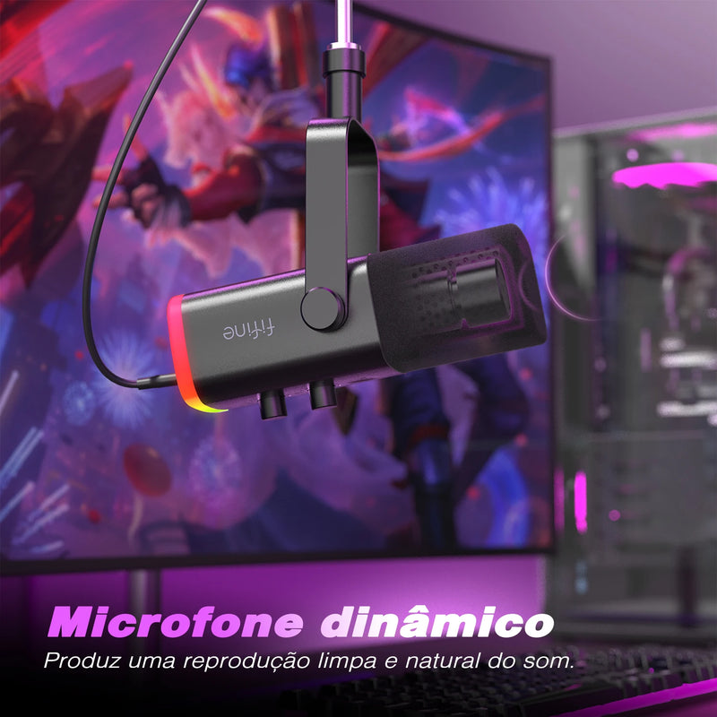 Microfone dinâmico FI fine USB/X LR com botão de silenciamento por toque, entrada para fone de ouvido, controles de E/S, para PC PS5/4 Michelle, jogo MI Camp AM8