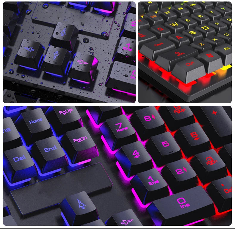Teclado com fio de 104 teclas com retroiluminação RGB, luz respirável, conjunto de teclado e mouse ergonômico para jogos, laptop, Gamer Office