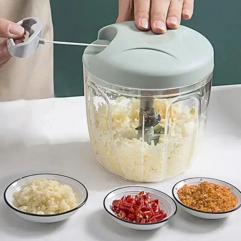 Moedor de carne manual de 500 ml, picador de alho giratório, triturador de alho, cortador de vegetais e cebola, picador de alimentos para cozinha