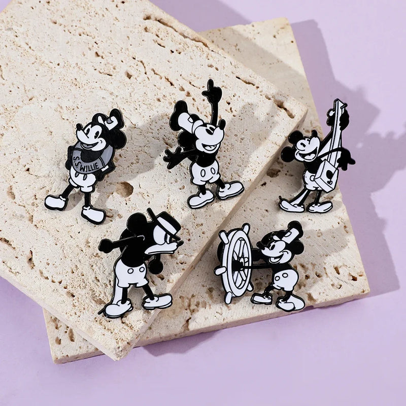Broche de desenho animado Mickey Mouse de primeira geração, 5 peças, fofo, anime, o navio, chefe, rato, broche de esmalte, animal, moda, metal, distintivo, joia