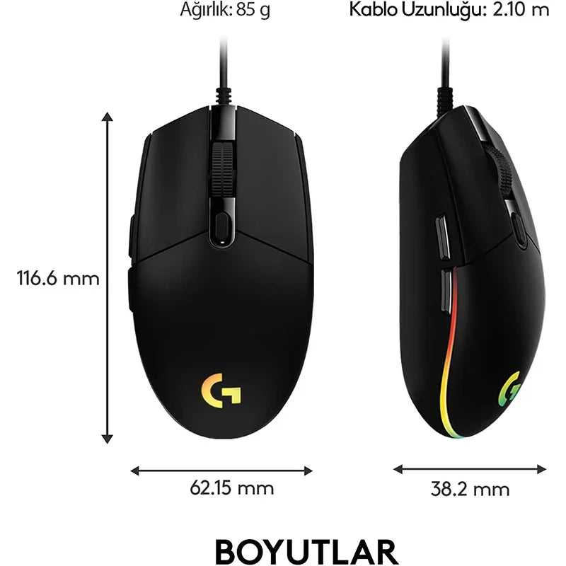 Mouse gamer Logitech G102 com fio USB, tela com efeito óptico de arco-íris de 8000 DPI para PC/Mac e laptop