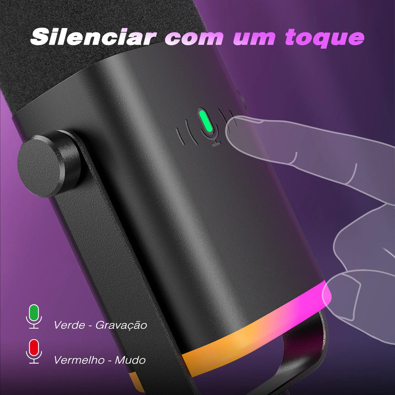 Microfone dinâmico FI fine USB/X LR com botão de silenciamento por toque, entrada para fone de ouvido, controles de E/S, para PC PS5/4 Michelle, jogo MI Camp AM8
