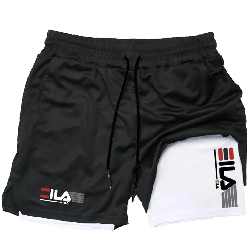 Shorts esportivos masculinos dois em um, respiráveis, casuais, de secagem rápida, de camada dupla, para corrida e esportes de verão, tamanho P-3XL