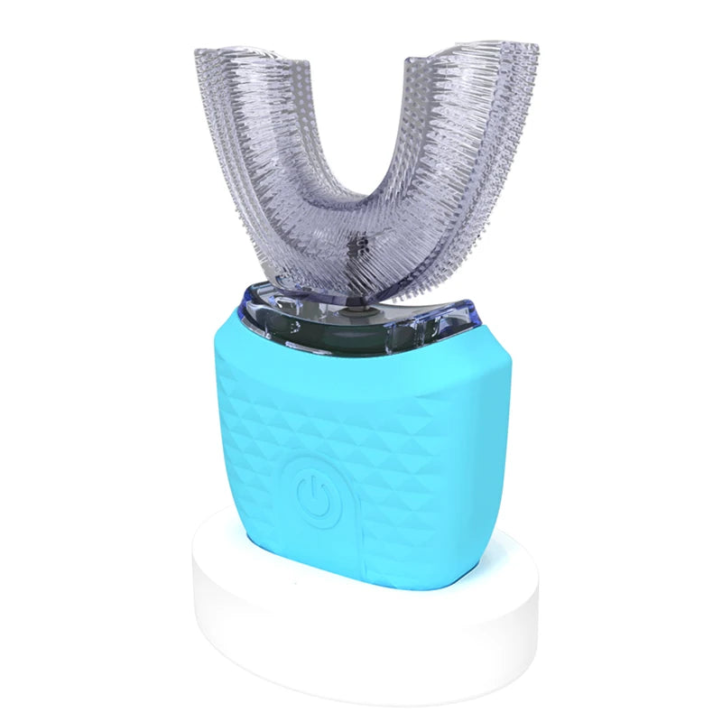 Escova de dentes em formato de U, ultrassônica, 360 graus, branqueadora infantil, silicone, automática, elétrica