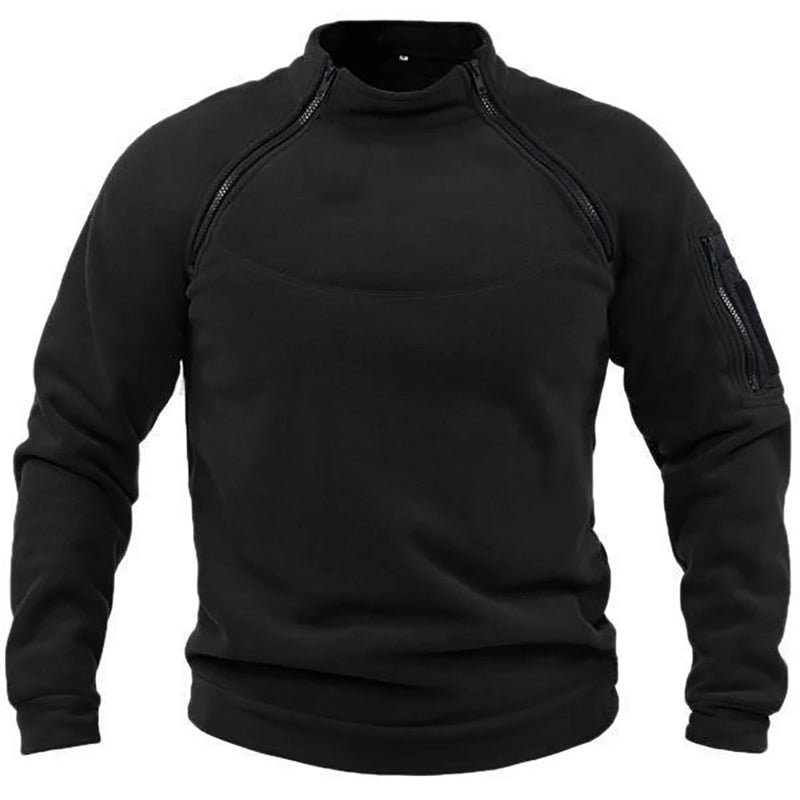 Jaqueta de lã tática masculina para atividades ao ar livre, roupas quentes com zíper, casaco à prova de vento e moletom térmico para caminhadas