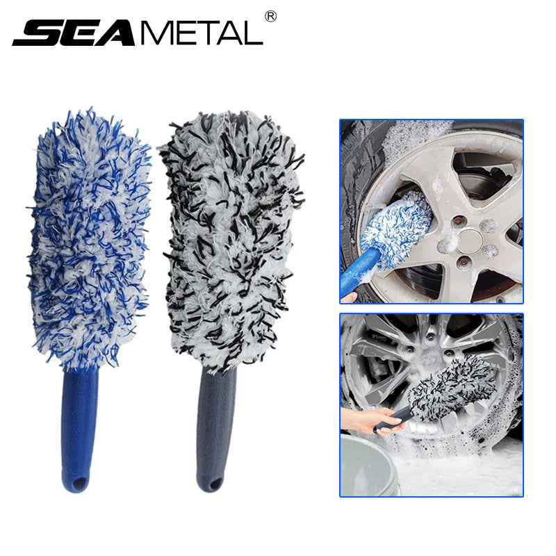 SEAMETAL Escova de limpeza de aro de pneu de carro, escova de pelúcia portátil para cubo de roda de carro, ferramenta de lavagem, cuidados com os detalhes do carro, escova para remoção de poeira