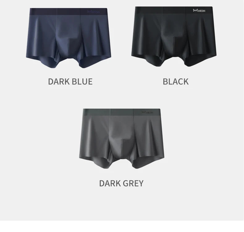 MIIOW 3 Peças Cueca Boxer Masculina de Seda Gelada Fibra Metálica Antiestática Cuecas Masculinas Sem Costura Bainha de Corte Cuecas Masculinas Boxers Shorts Trunk