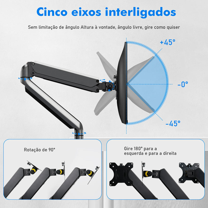 Suporte de monitor de braço articulado para mesa, monitor de movimento total, braço de mola mecânico, suporte de alumínio Mon ITOR