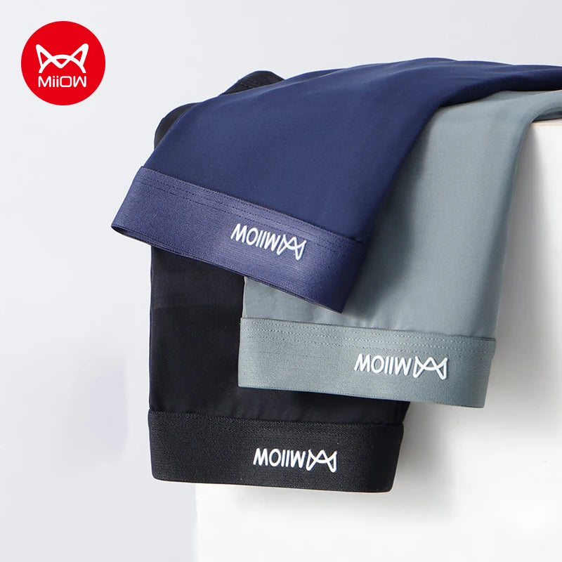 MiiOW 3 peças cuecas boxer masculinas de seda fina e gelada, grafeno, antibacteriano, roupa íntima masculina respirável e refrescante