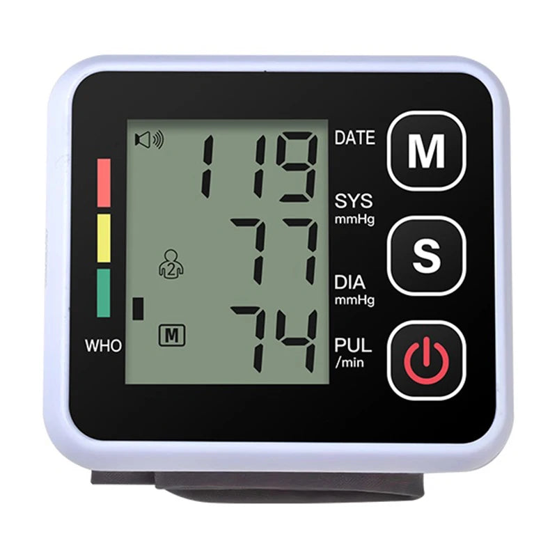 Monitor de pressão arterial digital de pulso médico medidor de frequência cardíaca e pulso esfigmomanômetro PR tela LCD portátil Cuidados de saúde