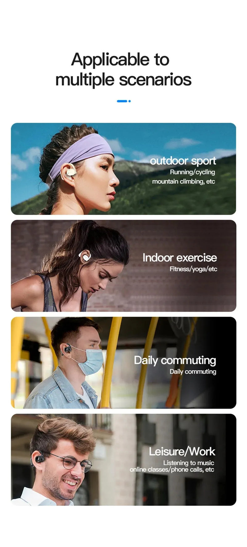Fones de ouvido sem fio Fone de ouvido Bluetooth com microfone Fones de ouvido com cancelamento de ruído mãos-livres de condução óssea Fohr Driving Audifonos