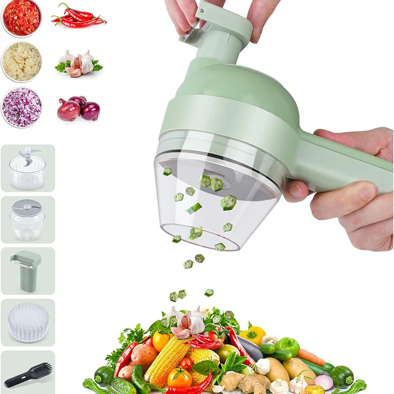 Conjunto de cortadores de vegetais elétricos 5 em 1, processador de alimentos portátil, recarregável e sem fio, máquina picadora para pimenta, alho e carne