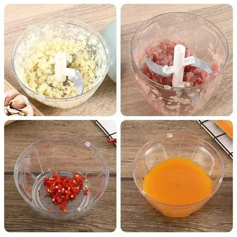 Moedor de carne manual de 500 ml, picador de alho giratório, triturador de alho, cortador de vegetais e cebola, picador de alimentos para cozinha