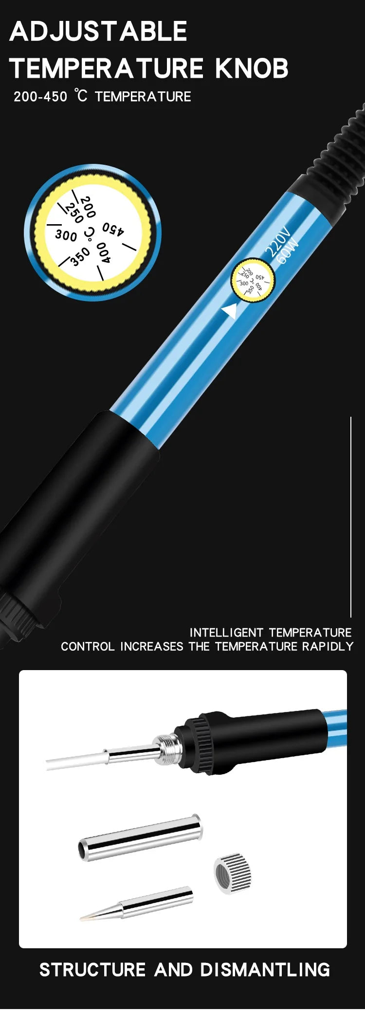Ferro de solda elétrico com temperatura ajustável de 60 W para reparo de solda. Pontas de caneta de aquecimento para estação de trabalho não devem ser BosLook.