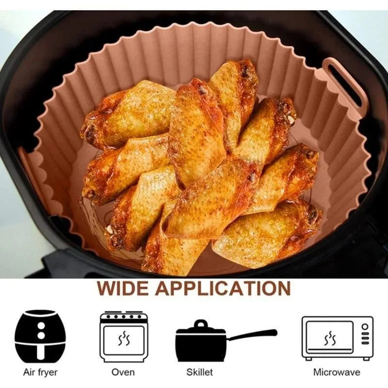 Cesta de silicone para Airfryer, assadeira reutilizável, molde de silicone para Airfryer, pizza, frango frito, cesta, forros para Airfryer, acessórios